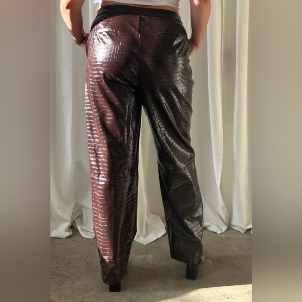 Dynamite Coffee Brown Crocodile Print Leather Pants